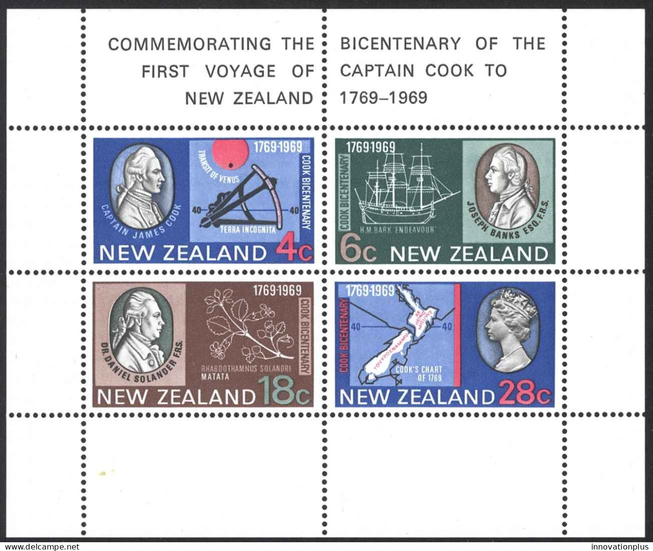 New Zealand Sc# 434a MNH Souvenir Sheet 1969 Captain Cook - Unused Stamps