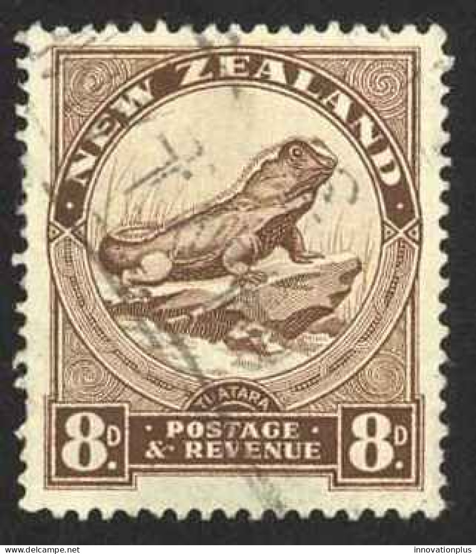 New Zealand Sc# 194 Used (a) 1935 8p Dark Brown Tuatara Lizard - Usati