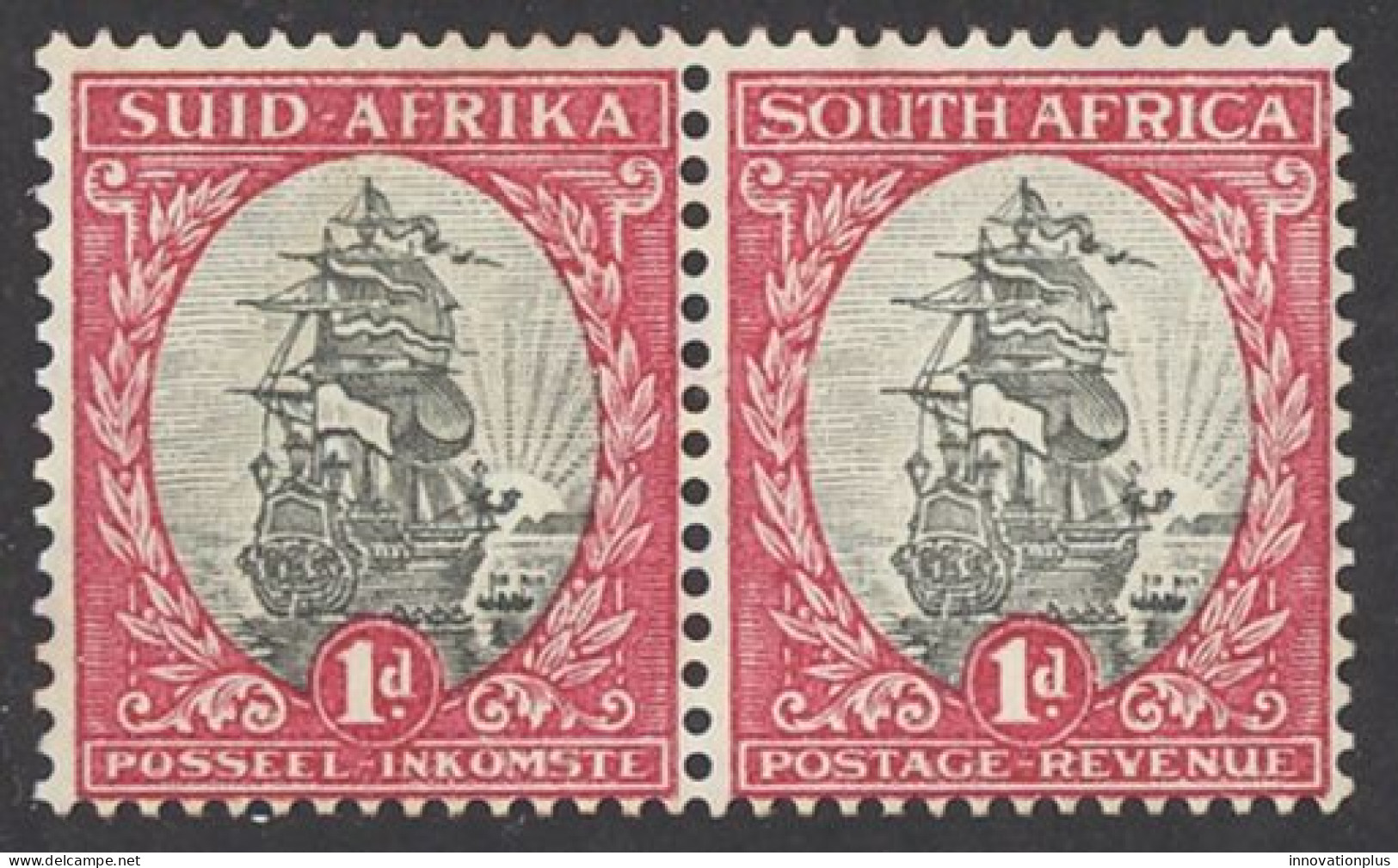 South Africa Sc# 34 MNH Pair (b) 1930-1945 1p Jan Van Riebeek's Ship - Ongebruikt