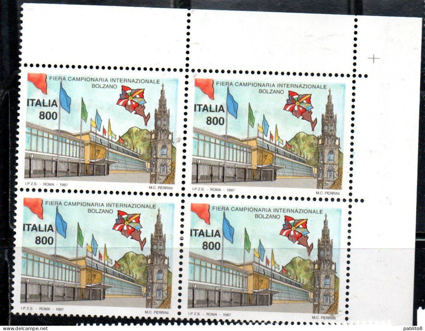 ITALIA REPUBBLICA ITALY REPUBLIC 1997 FIERA DI BOLZANO FAIR QUARTINA ANGOLO DI FOGLIO BLOCK MNH - 1991-00: Nieuw/plakker