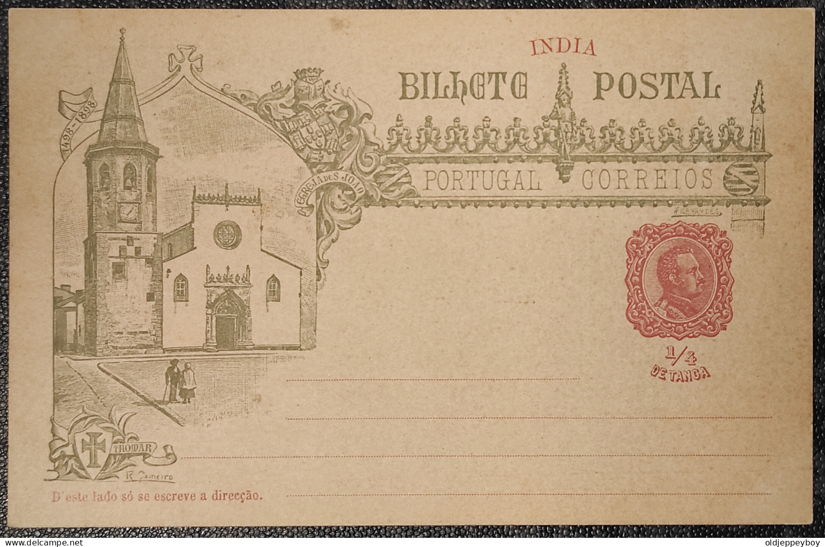 India, 1898, Bilhete Postal 1/4 De Tanga Thomar Igreja De São João Tomar  - Inde Portugaise