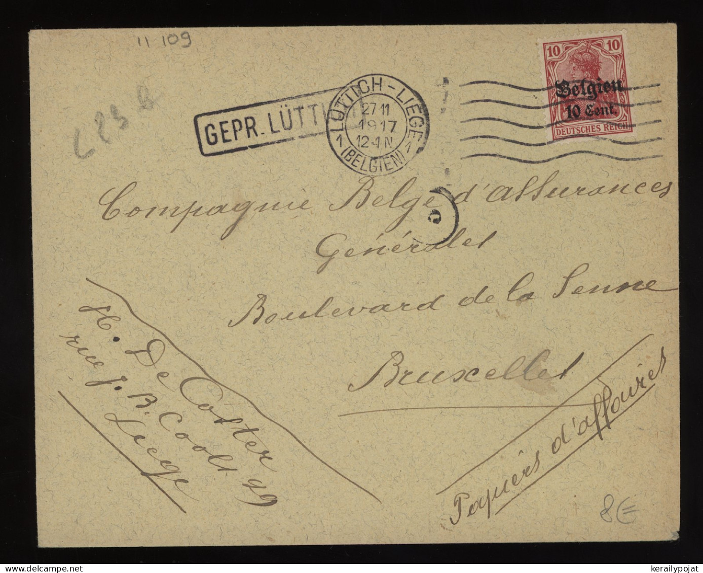 Germany Belgium 1917 Luttich Cover To Bruxelles__(11109) - OC38/54 Belgische Bezetting In Duitsland