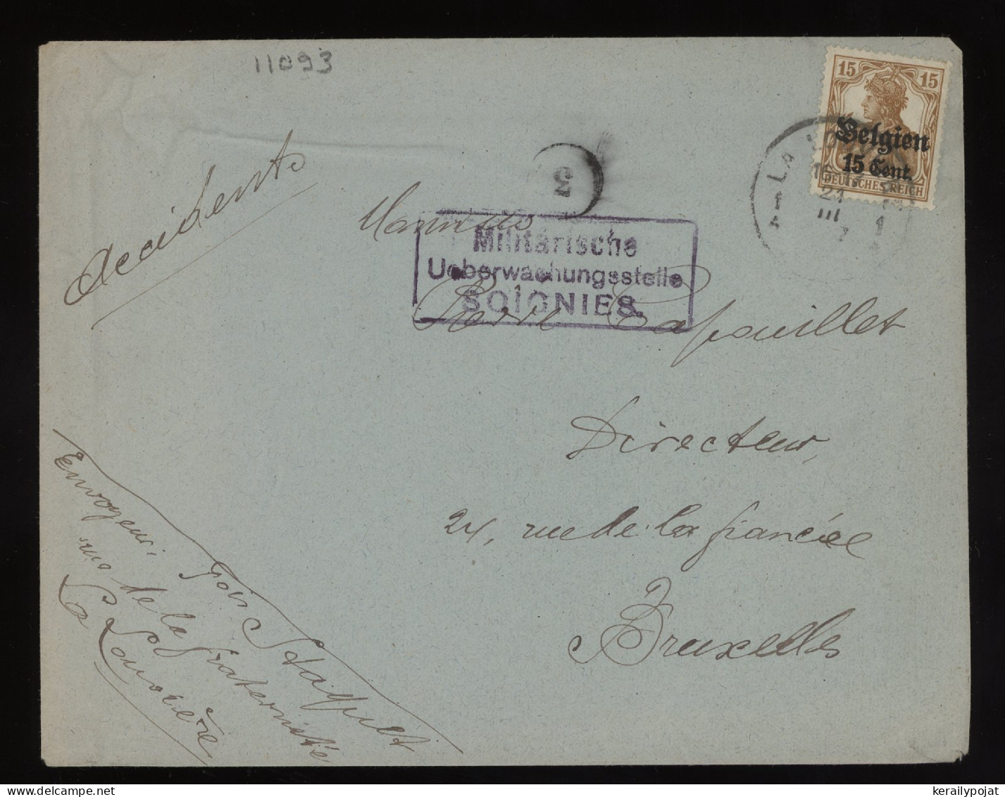 Germany Belgium 1910's La Louviere Cover To Bruxelles__(11093) - OC38/54 Belgian Occupation In Germany