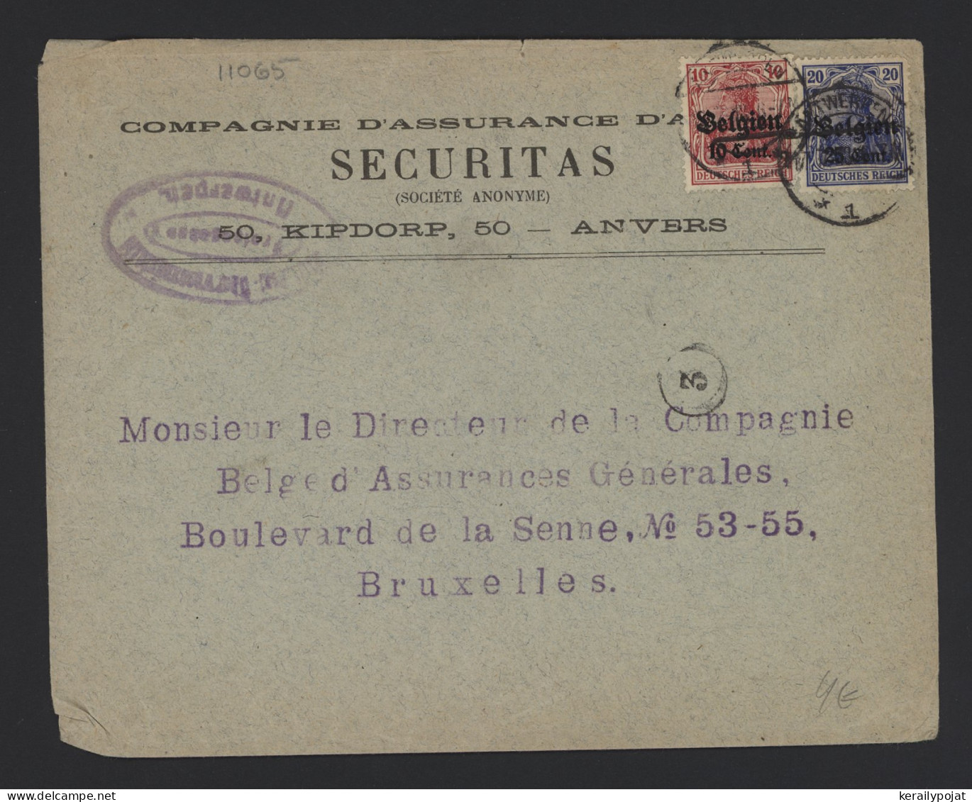 Germany Belgium 1910's Business Cover To Bruxelles__(11065) - OC38/54 Belgian Occupation In Germany