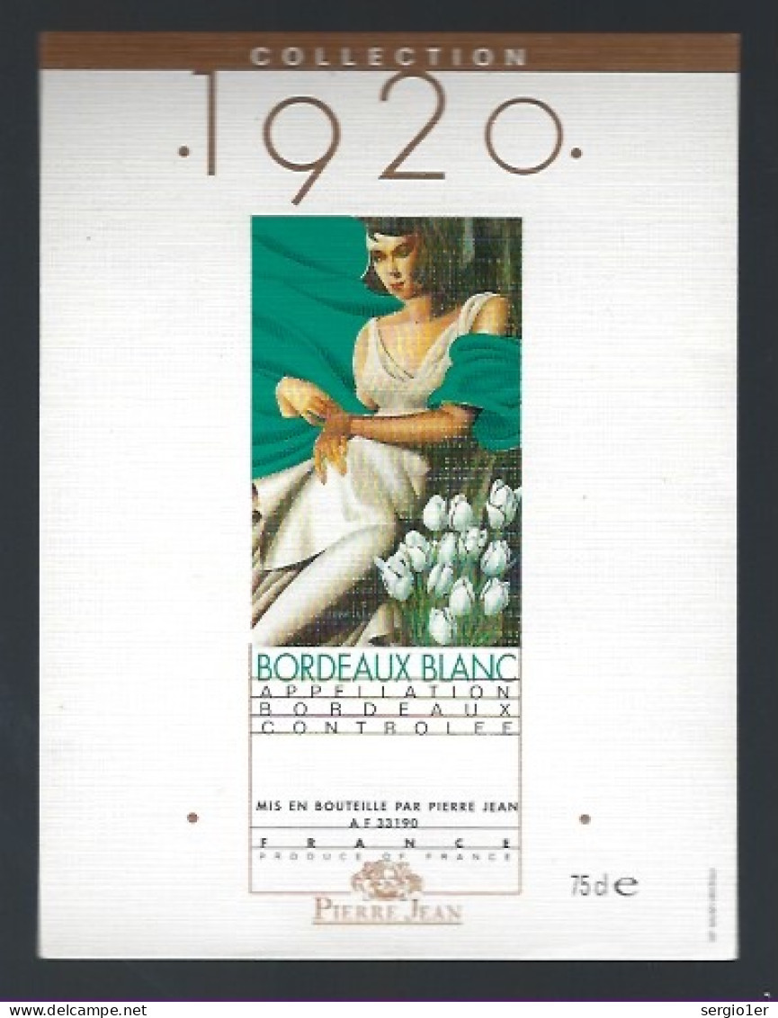 Etiquette Vin Bordeaux Blanc  Collection 1920  Pierre Jean Gironde-sur-Dropt 33 " Femme" - Bordeaux