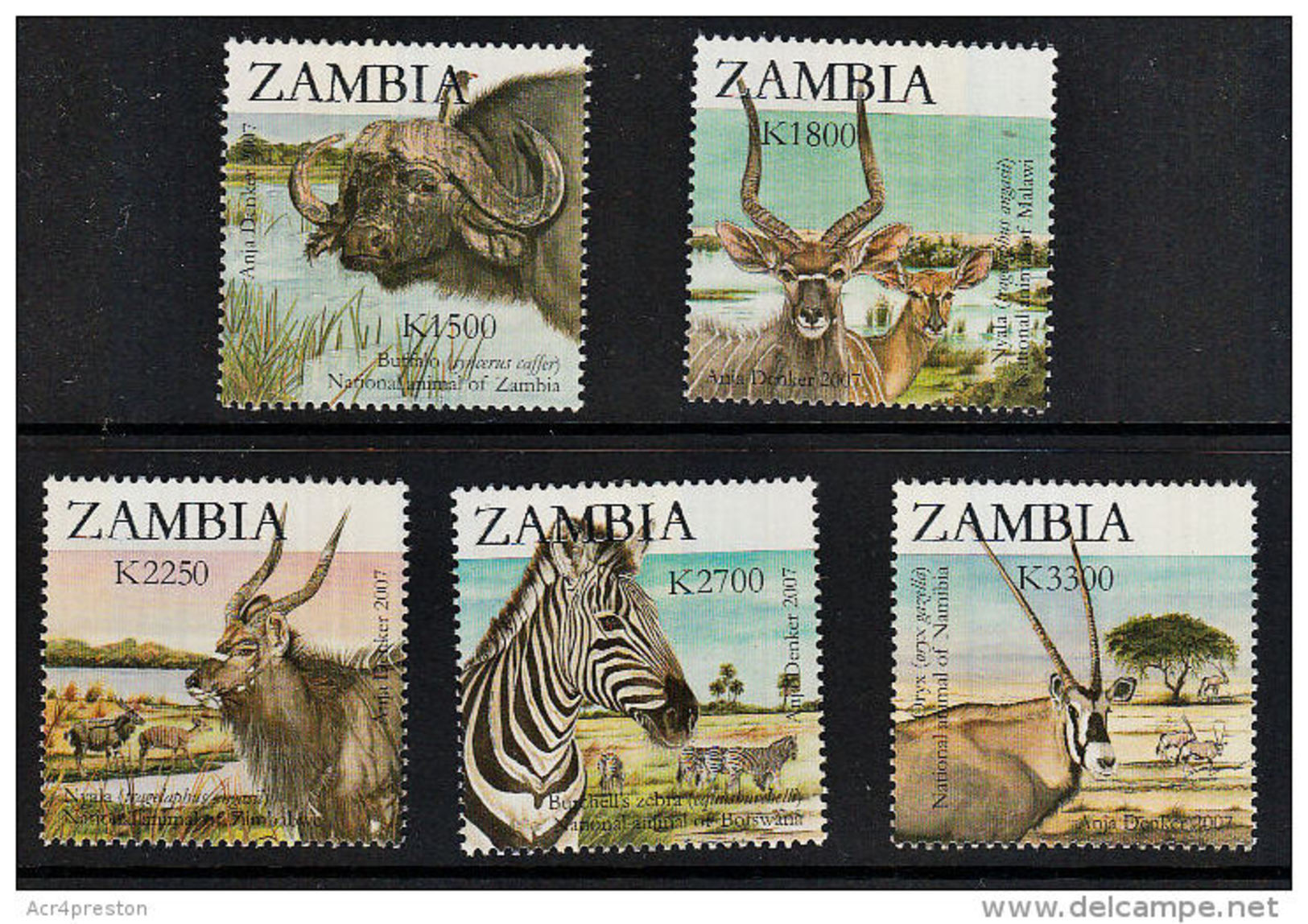 Zm1039 Zambia 2007, SG1039-43, African Animals, Mammals, 2nd SAPOA Stamps (5)  MNH - Zambia (1965-...)