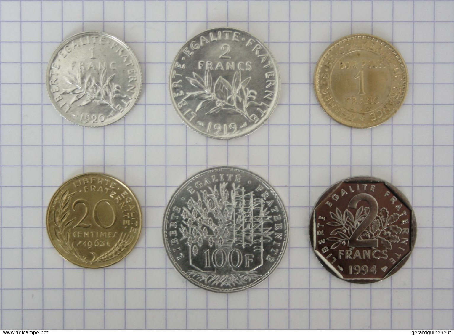 France : 6 Monnaies SUP à FDC (1919 à 1994) - Cot. : 116 € - Vrac - Monnaies