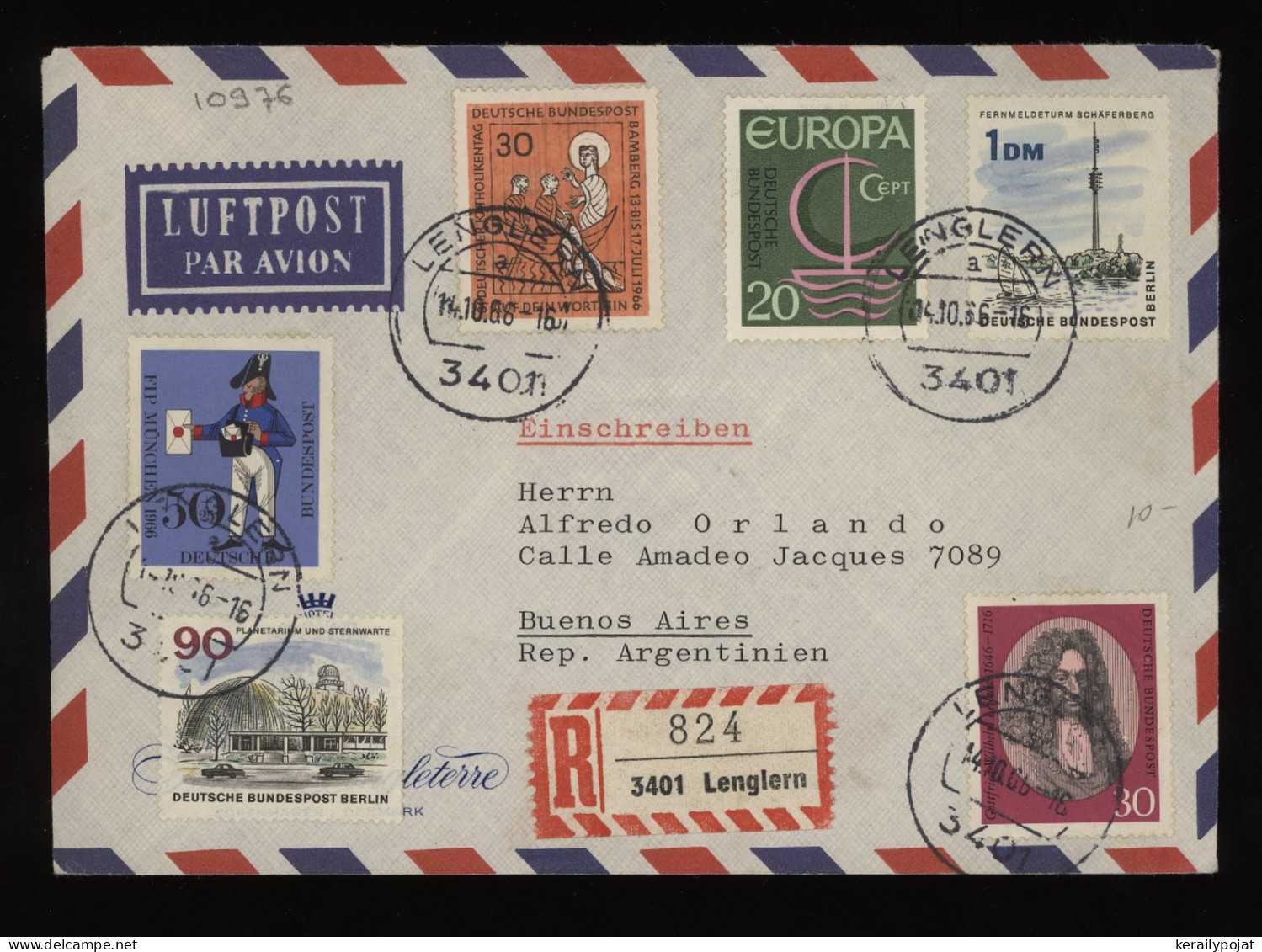 Germany BRD 1966 Lenglern Registered Air Mail Cover To Argentina__(10976) - Lettres & Documents