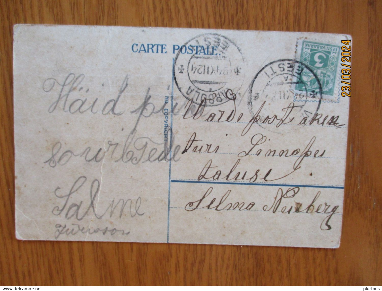 ESTONIA 1924 VARBOLA POSTMARK , 19-1 - Estonie