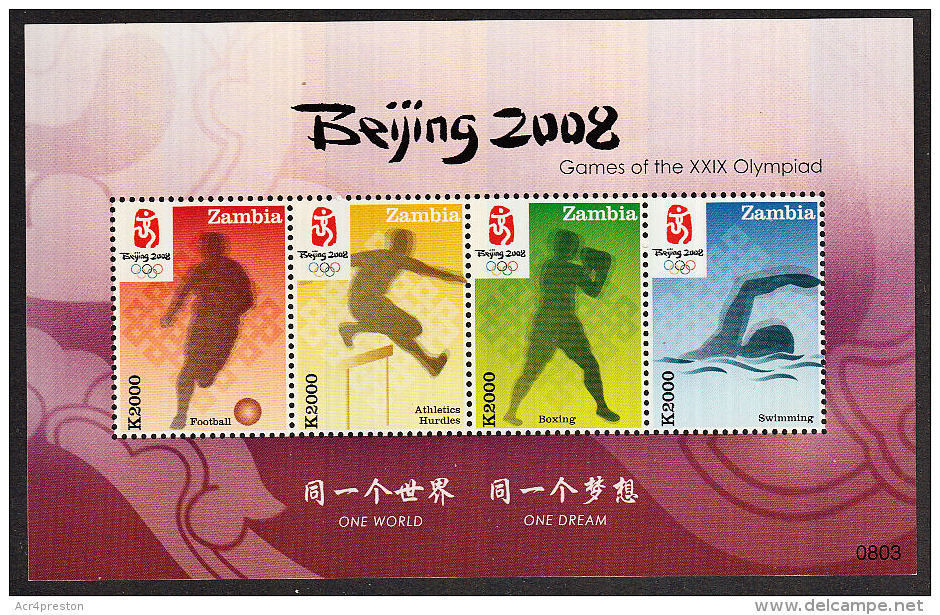 Zm1045a Zambia 2008, SG 1045a, Beijing Olympic Games (football, Hurdles, Boxing + Swimming)  MNH - Zambie (1965-...)