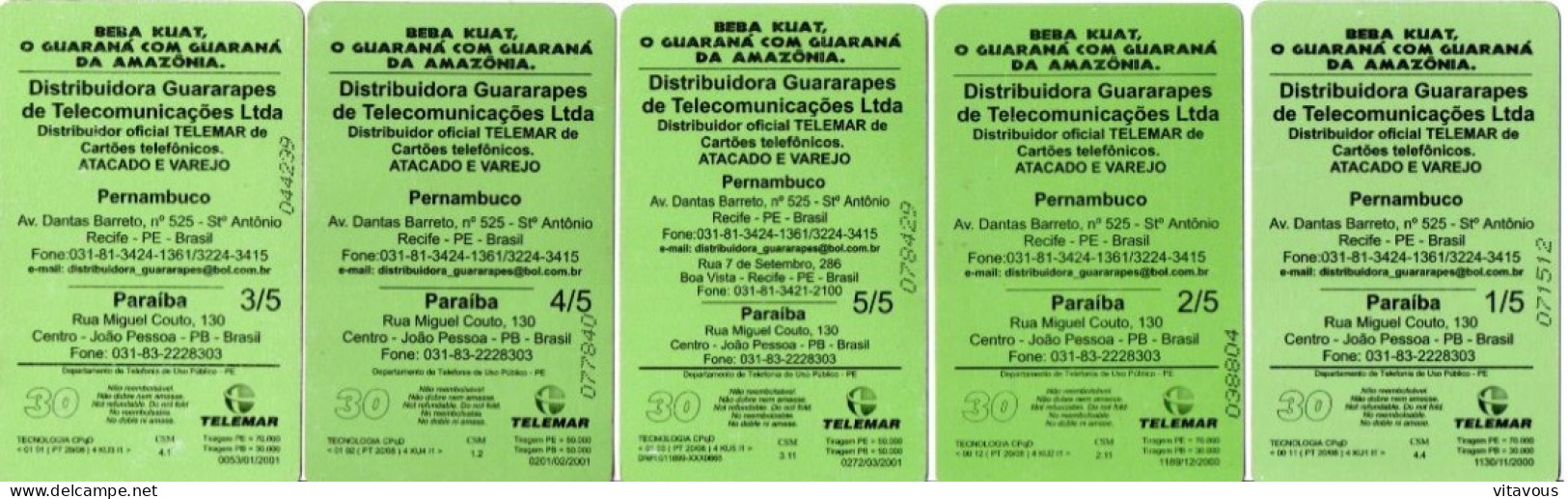 Série Complète De 5 Télécartes Brésil Télécarte Boisson Phonecard  (K 92) - Brésil