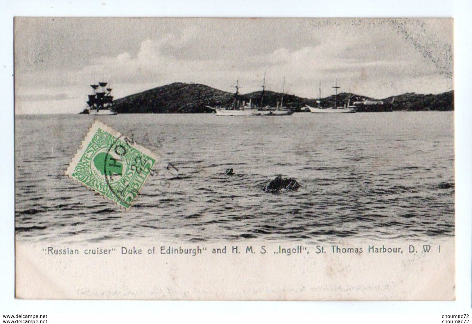 008 Danish West Indies, St Thomas WI, Lightbourn's Serie No 112, Russian Cruiser Duke Of Edinburgh And HMS Ingolf - Isole Vergini Americane