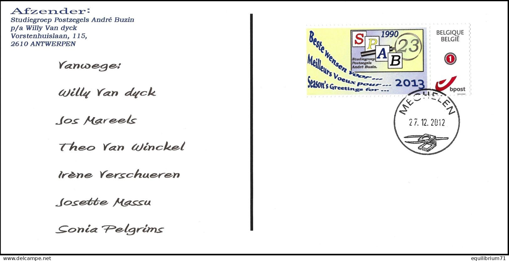 CS/HK USA - Mystamp/Duostamp° - SPAB - Carte De Voeux/Wenskaart/Wunschkarte/Wish Card - Mechelen - 27-12-2012 - BUZIN - 1985-.. Birds (Buzin)