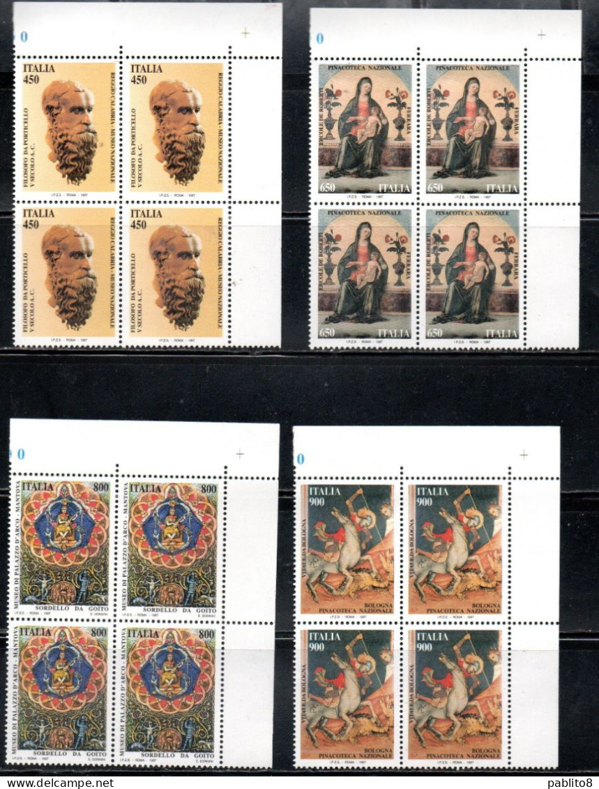 ITALIA REPUBBLICA ITALY REPUBLIC 1997 PATRIMONIO ARTISTICO E CULTURALE TESORI DEI MUSEI NAZIONALI QUARTINA ANGOLO MNH - 1991-00: Mint/hinged