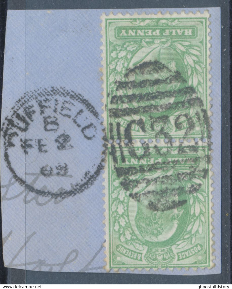 GB EVII ½d  Yellowish Green (pair) VFU On Piece With Duplex „DUFFIELD / G32“, Derbyshire (4VOD, Time Code B), 2.2.1903 - Oblitérés