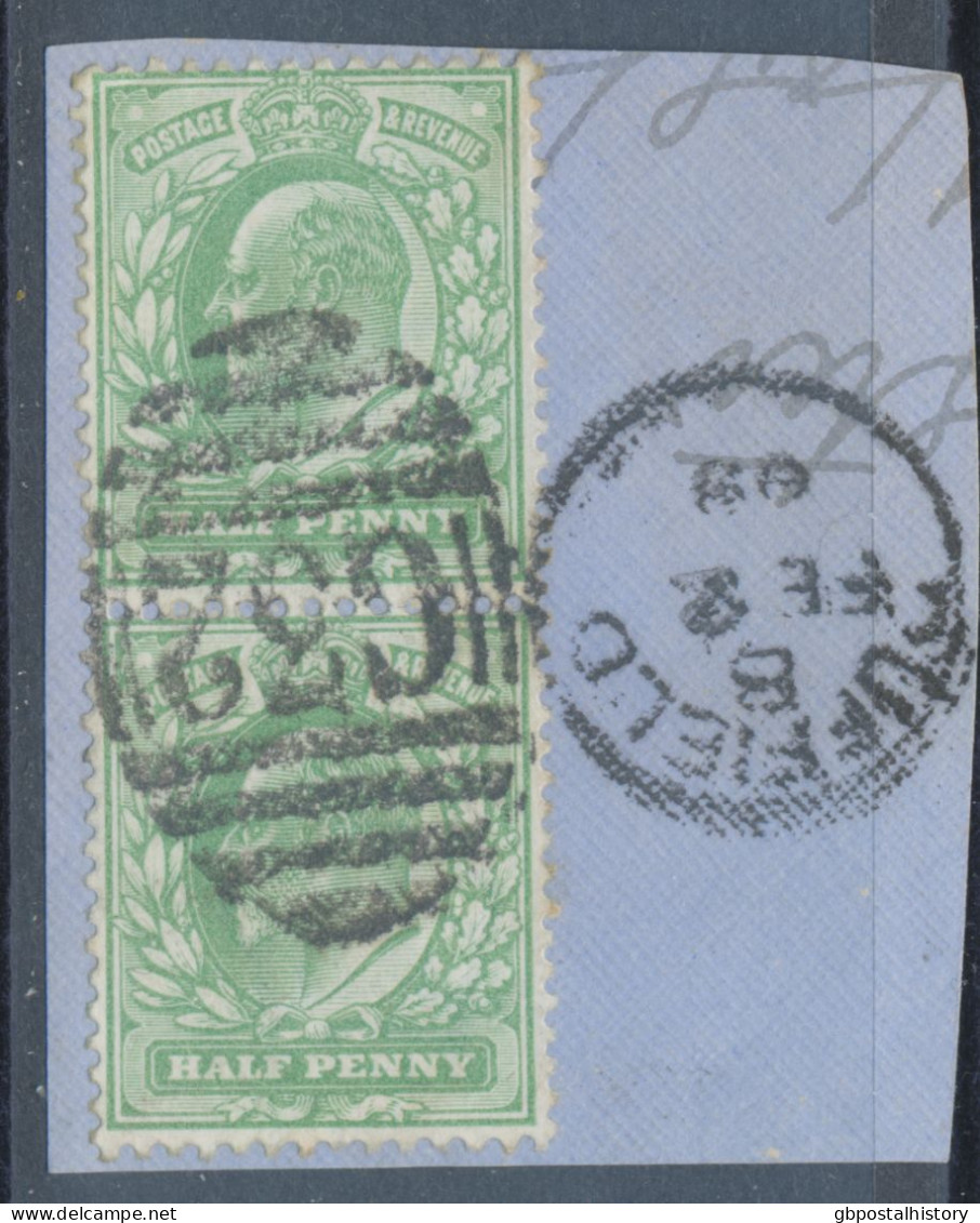 GB EVII ½d  Yellowish Green (pair) VFU On Piece With Duplex „DUFFIELD / G32“, Derbyshire (4VOD, Time Code B), 2.2.1903 - Used Stamps