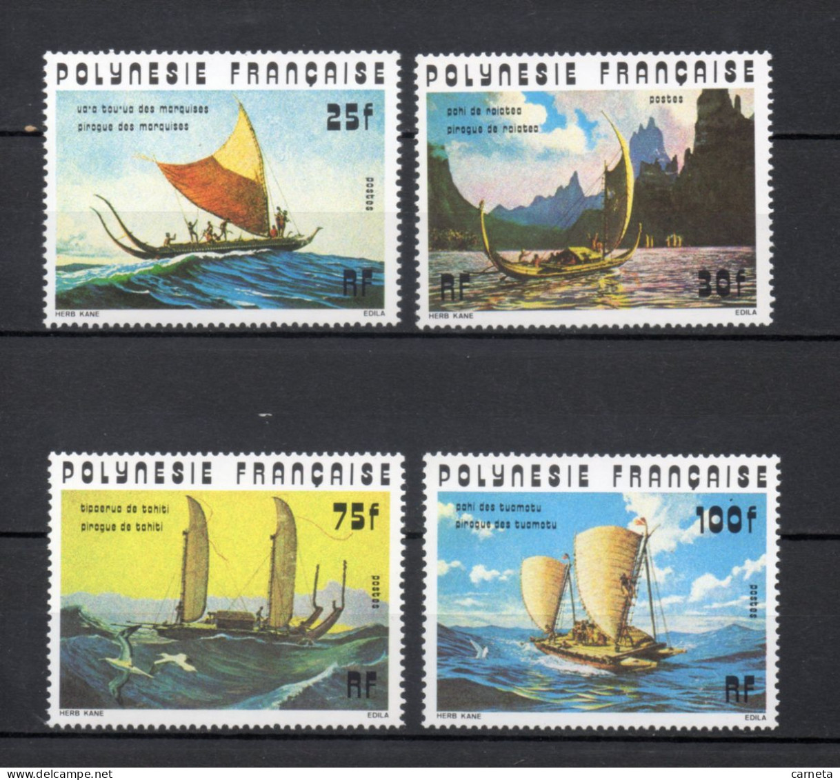 POLYNESIE  N°  111 à 114   NEUFS SANS CHARNIERE COTE  23.80€    BATEAUX PIROGUE - Neufs