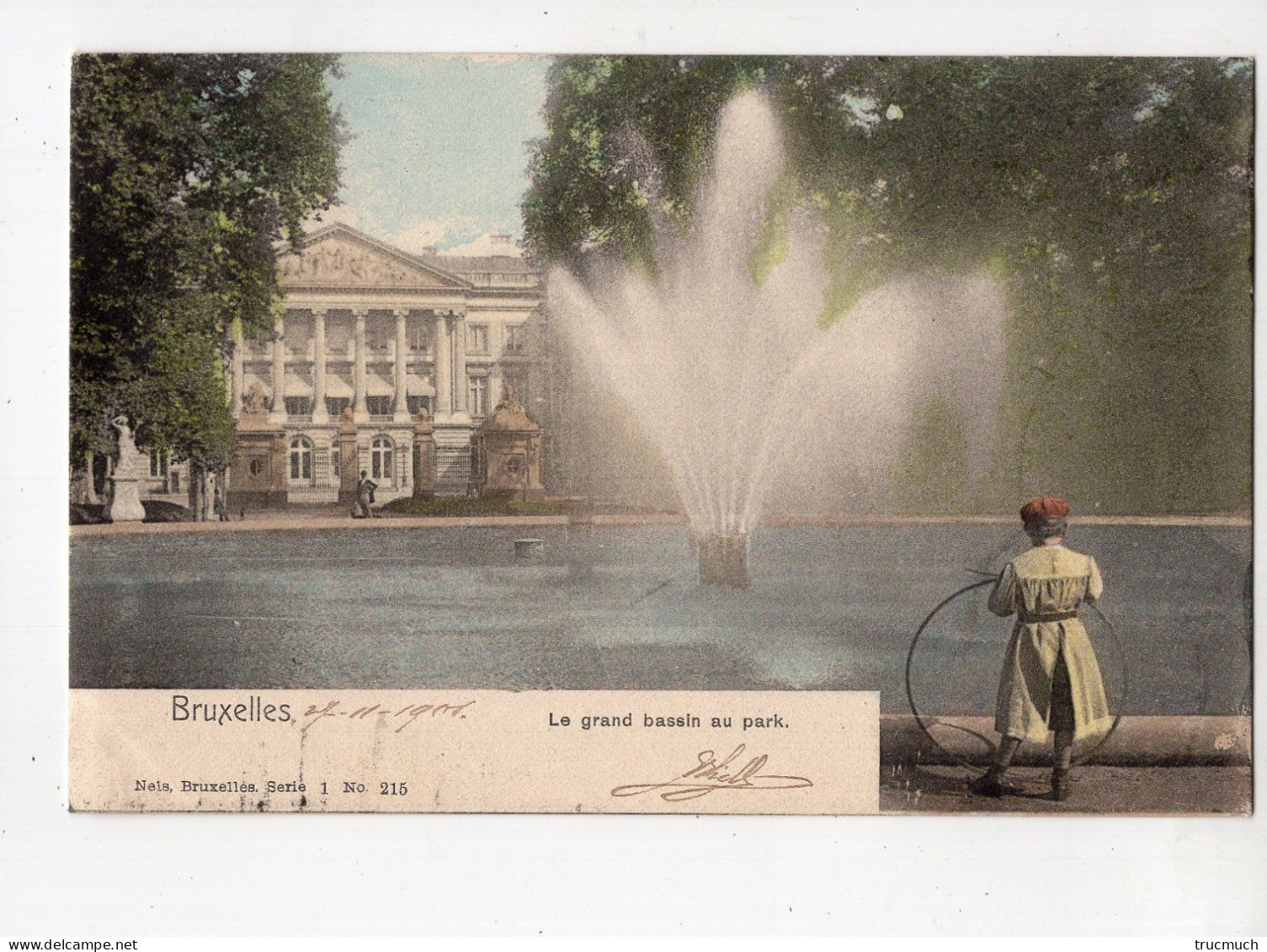 NELS Série 1 N° 215 - BRUXELLES - Le Grand Bassin Au Park  *colorisée* *enfant Jouant Au Cerceau* - Loten, Series, Verzamelingen