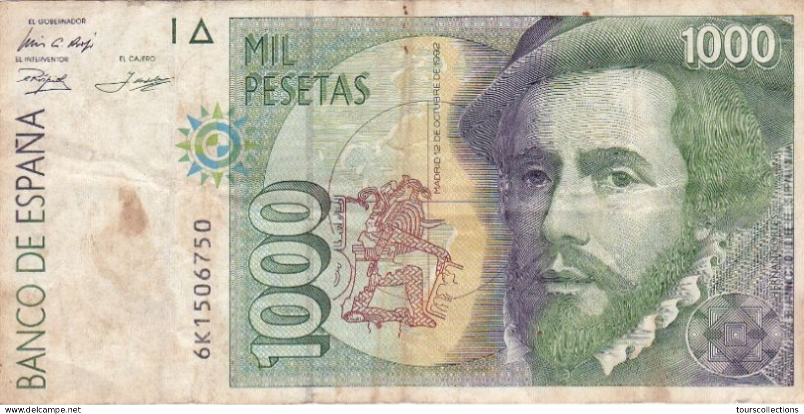 ESPAGNE - Billet 1000 PESETAS - PIZARRO Et Hernan CORTES - 12 Octobre 1992 - N° Série 6K1506750 - [ 4] 1975-… : Juan Carlos I