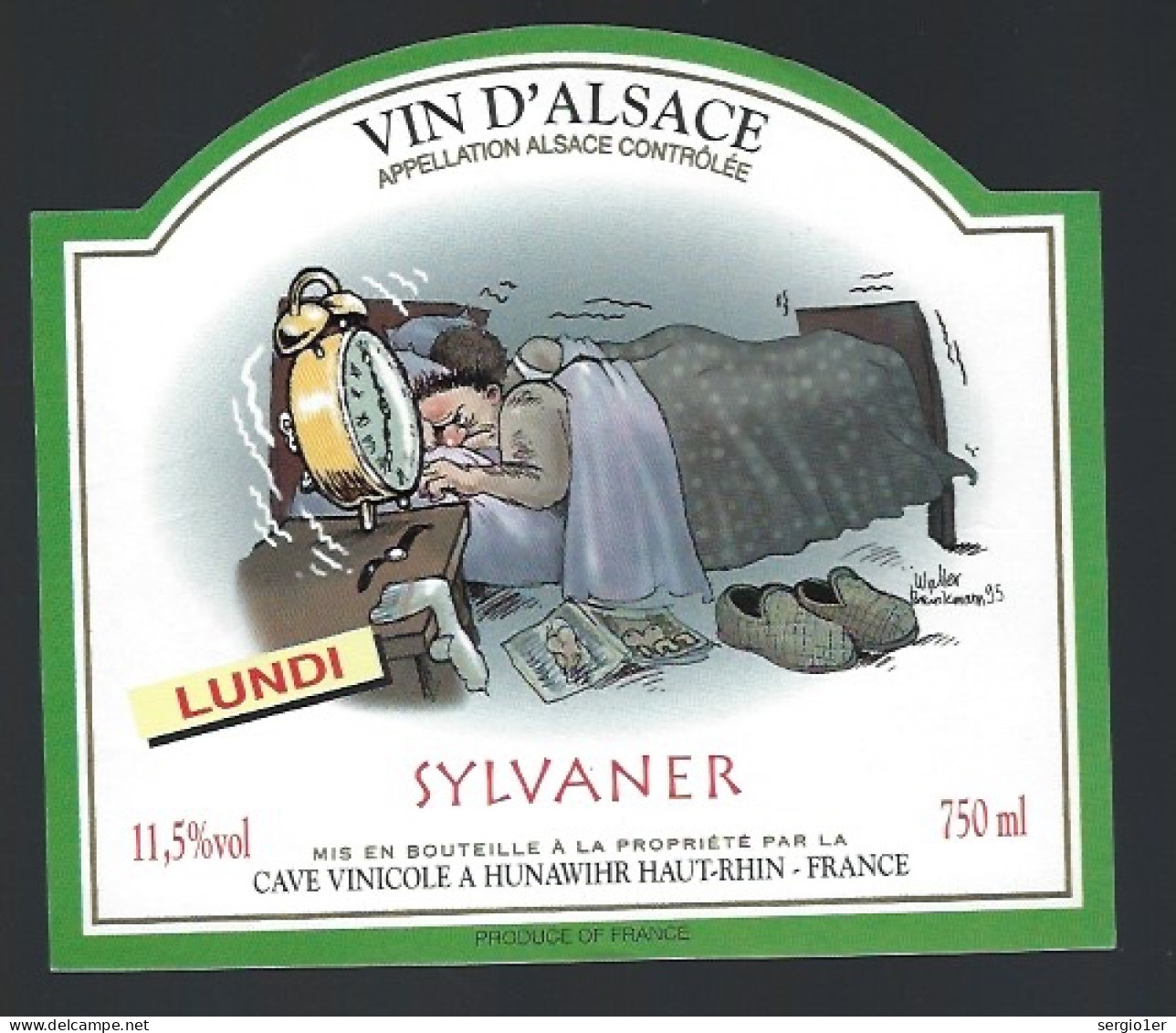 Etiquette Vin  Alsace Sylvaner  Cave De Hunawihr 68 Lundi Illustration De Walter Brinkmann - White Wines