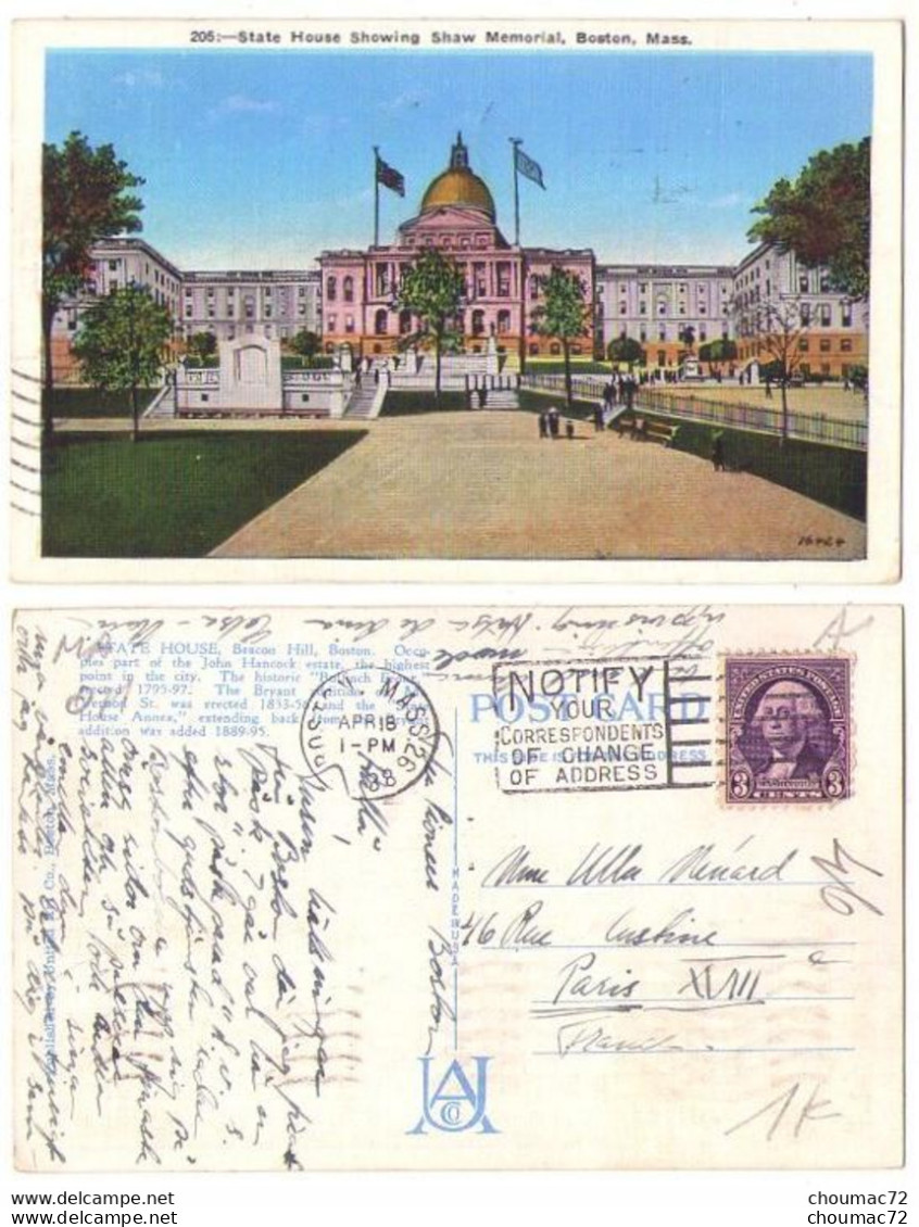 (Etats-Unis) MA 011, Boston, United Art Co 205, State House Showing Shaw Memorial - Boston