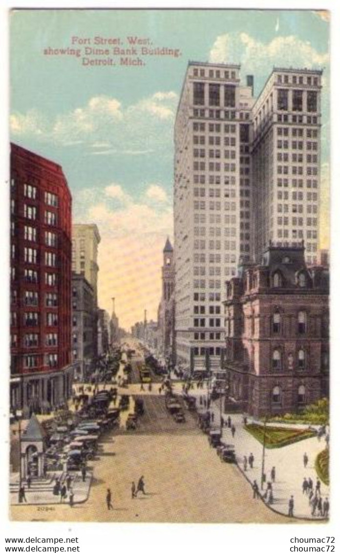 (Etats-Unis) Michigan MI 004, Detroit, Valentine-Souvenir, Fort Street, West, Showing Dime Bank Building - Detroit