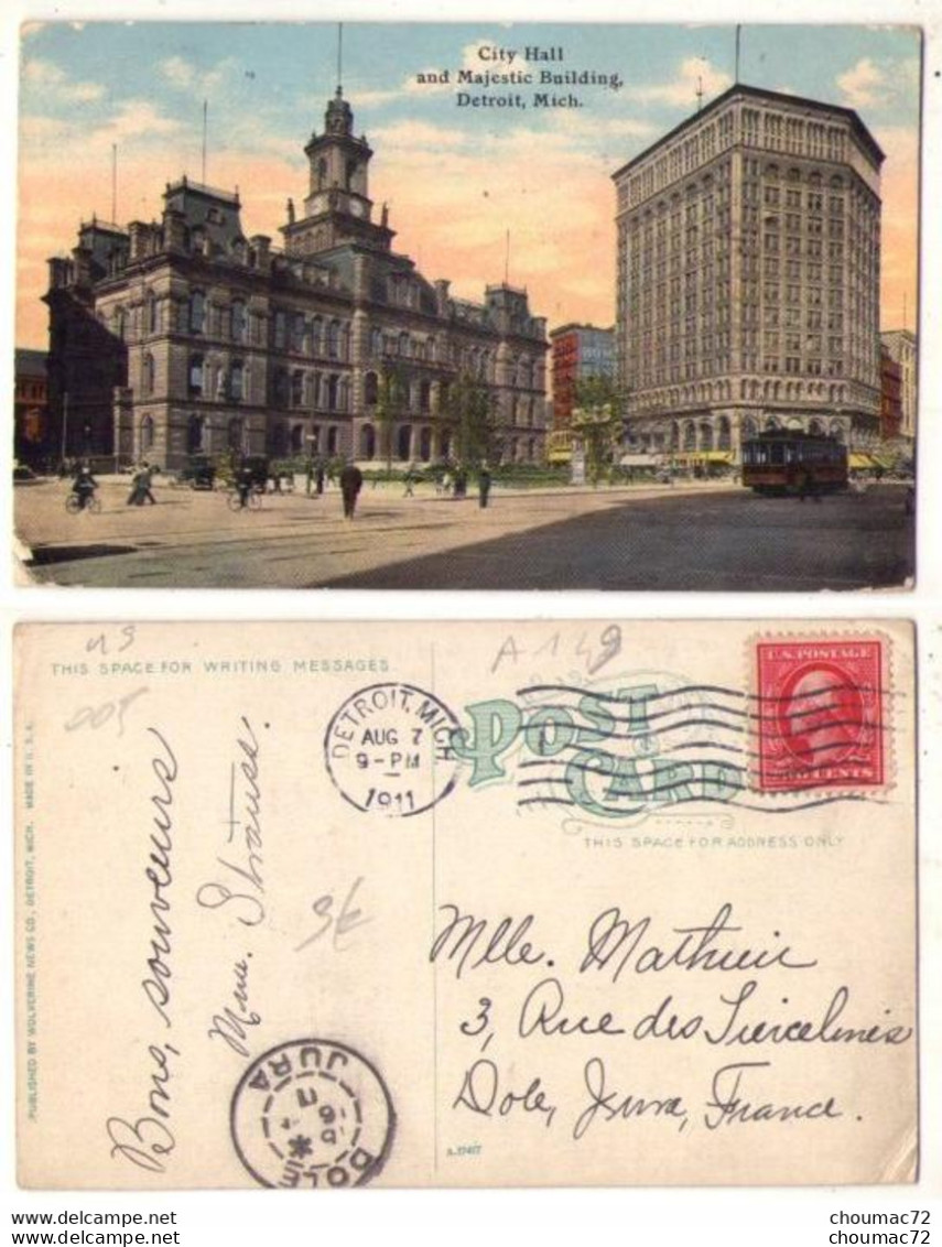 (Etats-Unis) Michigan MI 005, Detroit, Wolverine, City Hall And Majectic Building, état - Detroit
