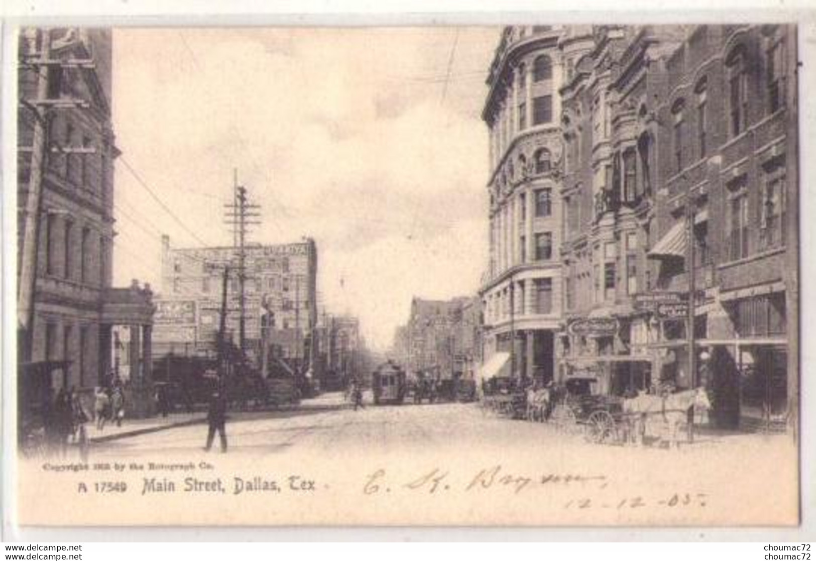 (Etats-Unis) Tx Texas 015, Dallas, Rotograph Co A 17549, Main Street, Tramway - Dallas