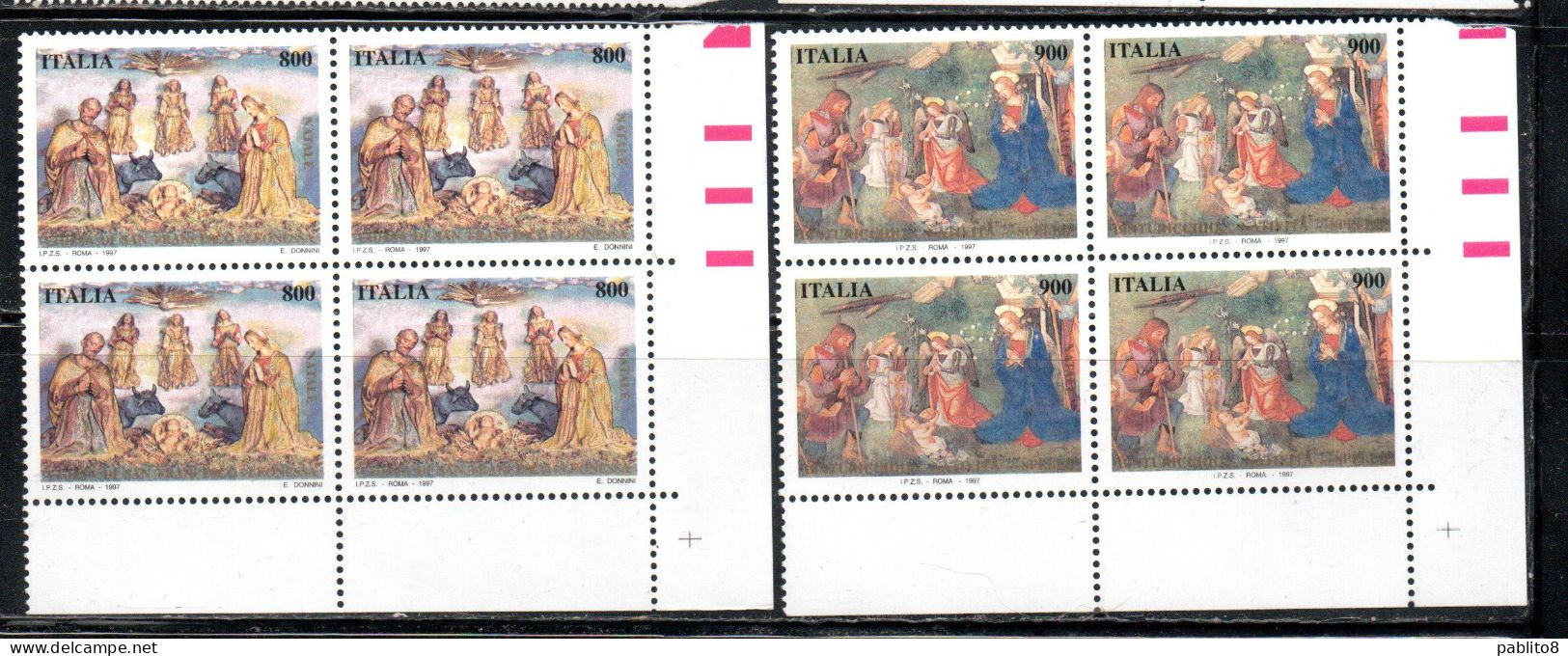 ITALIA REPUBBLICA ITALY REPUBLIC1997 NATALE CHRISTMAS NOEL WEIHNACHTEN NAVIDAD NATAL SERIE QUARTINA ANGOLO DI FOGLIO MNH - 1991-00:  Nuovi