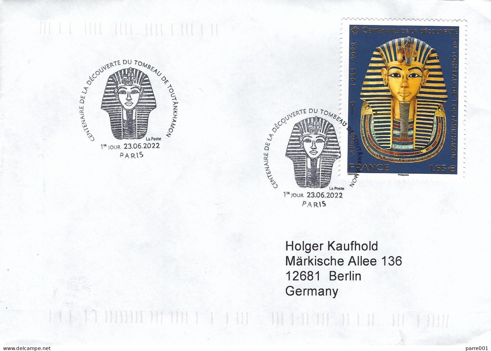 France 2022 Paris Pharaoh Tutankhamun Mask Gold Embossed FDC Cover - Egittologia