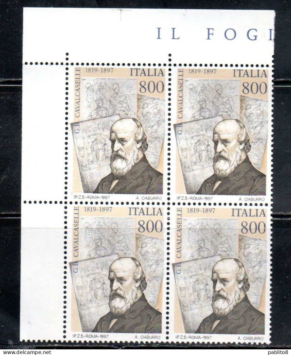 ITALIA REPUBBLICA ITALY REPUBLIC 1997 GIOVAN BATTISTA CAVALCASELLE QUARTINA ANGOLO DI FOGLIO BLOCK MNH - 1991-00:  Nuovi