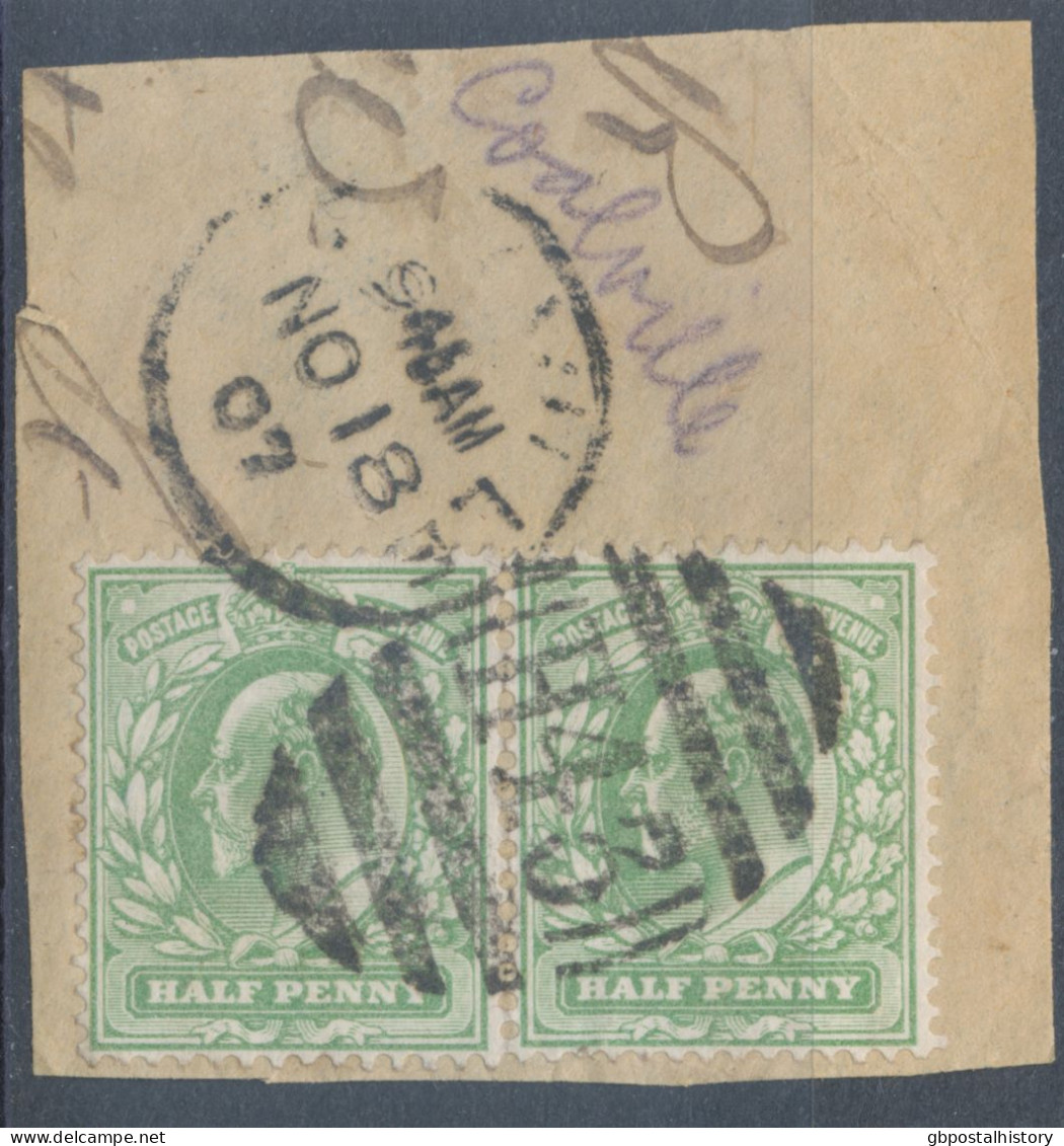 GB EVII ½d  Yellowish Green (pair) VFU On Piece With Duplex „COALVILLE / H43“, Leicestershire (3VOD, Time In Full 945AM) - Used Stamps