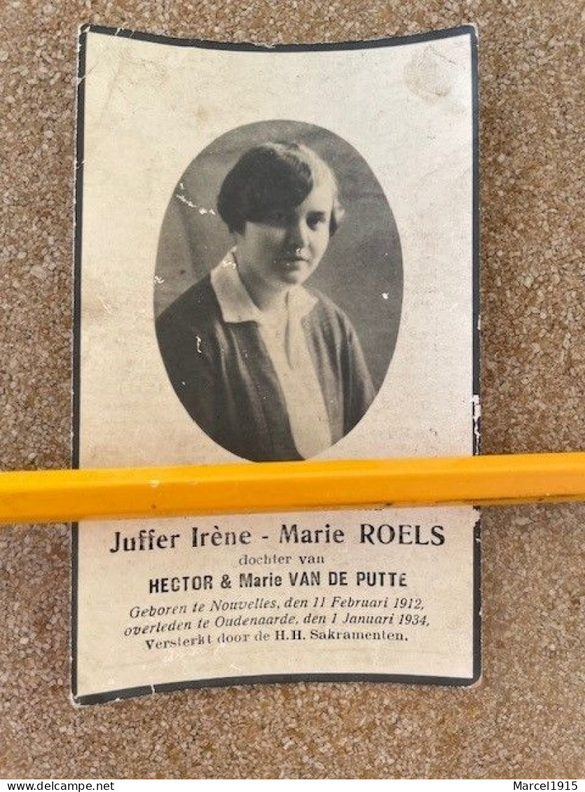 BP Nouvelles MONS Mej Irène Marie ROELS ° 11/2/1912 En Overleden Te OUDENAARDE 1/1/1934,dochter Van HECTOR-VAN DE PUTTE - Religion & Esotérisme