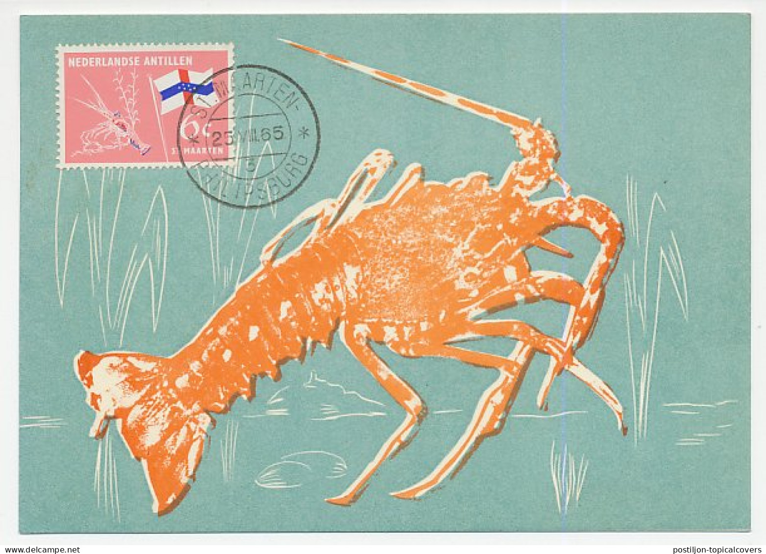Maximum Card Netherlands Antilles 1965 Lobster - Maritiem Leven