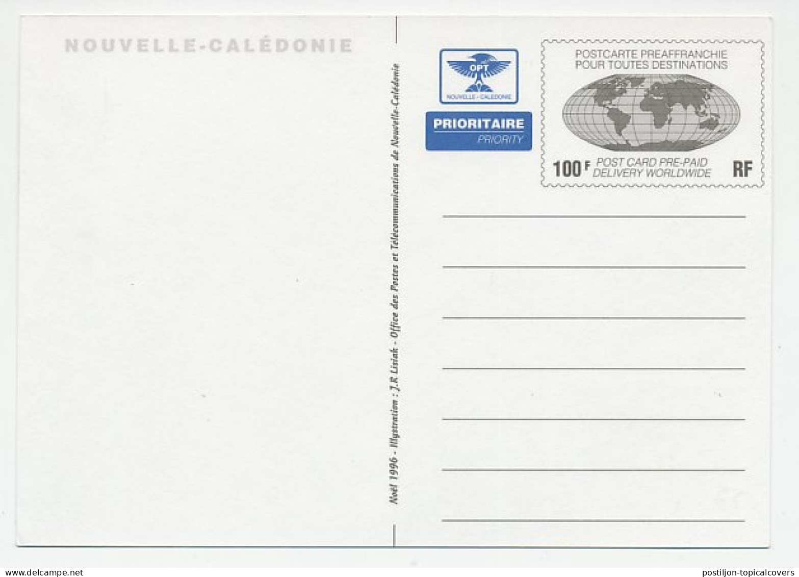 Postal Stationery New Caledonie 1996 Snowman / Sandman - Christmas - Shells - Palmtree - Climat & Météorologie