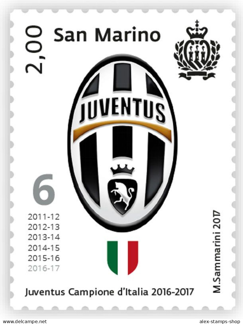 SAN MARINO 2017 Francobollo JUVENTUS CAMPIONE D'ITALIA 2016-17 CALCIO FOOTBALL - Unused Stamps