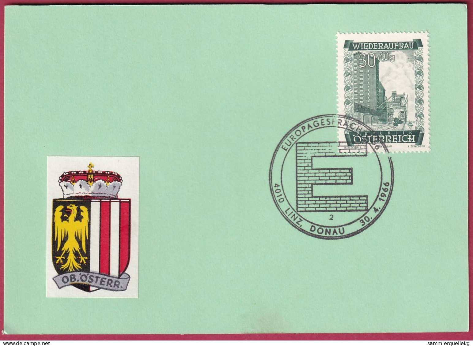 Österreich MNr. 860 Sonderstempel 30. 4. 1966 Linz Europagespräch 1966 - Cartas & Documentos