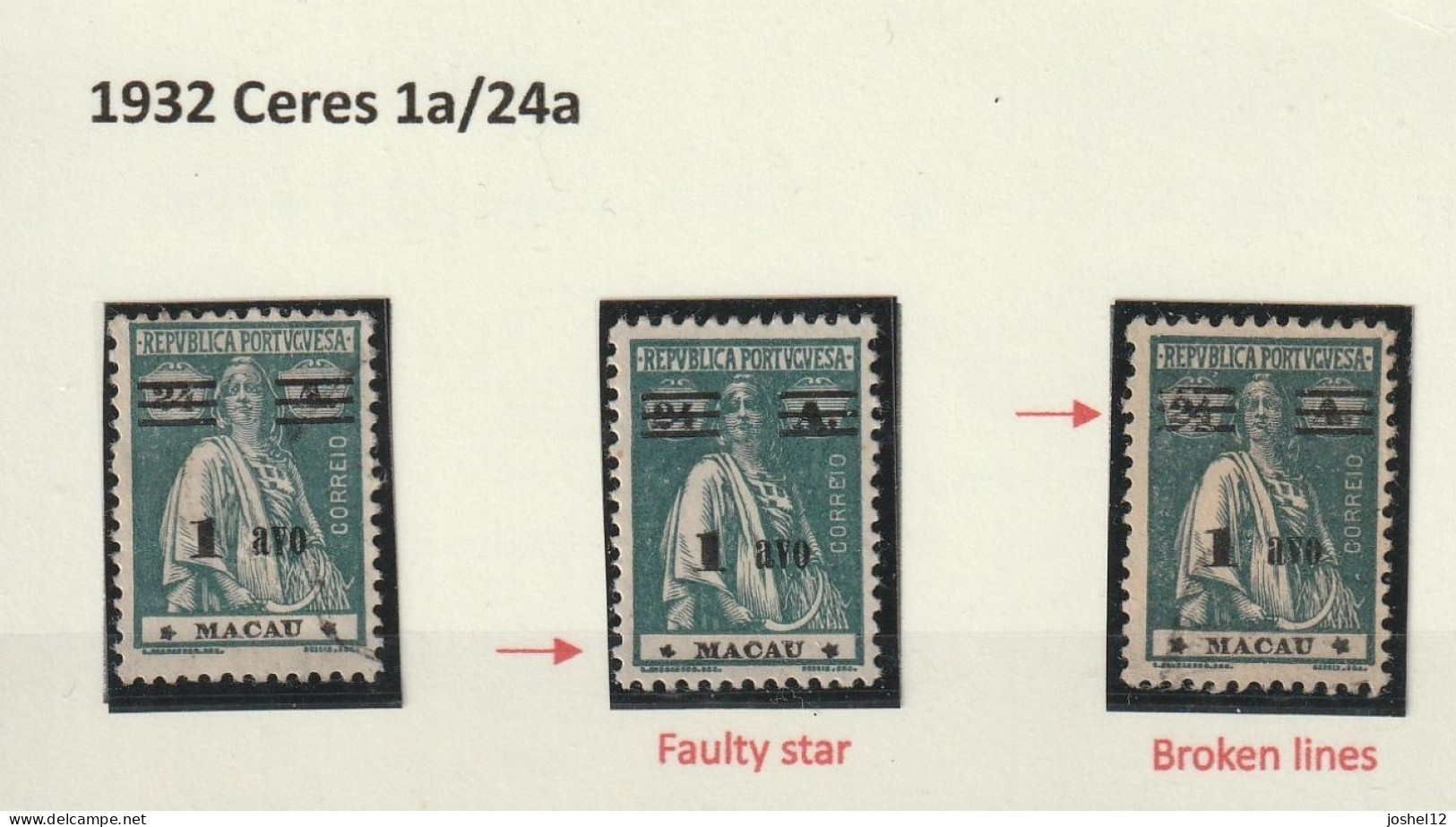 Macau Macao 1932 Ceres Surcharge 1a/24a Stamps. MH/With Or Without Gum. Fine - Ungebraucht