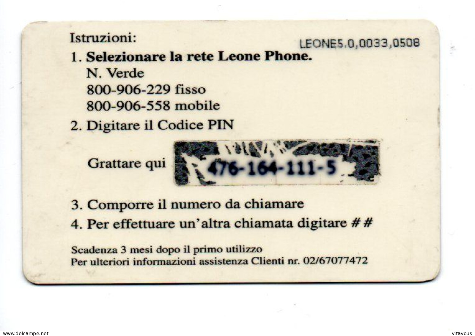 Lion Leo  Carte Prépayée Italie Leone Phone Card  (K 94) - Cartes GSM Prépayées & Recharges