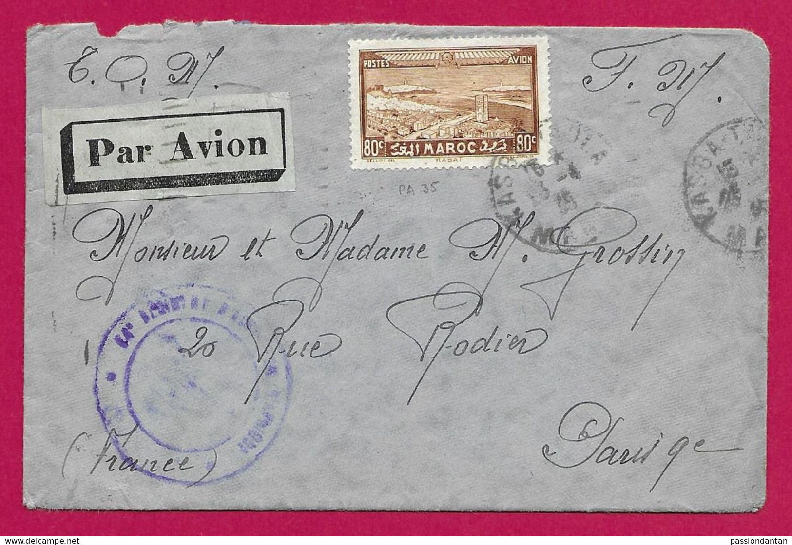 Enveloppe Expédiée Par Avion En 1935 - Voyagée De Casablanca Au Maroc Vers Paris En France - Poste Aérienne