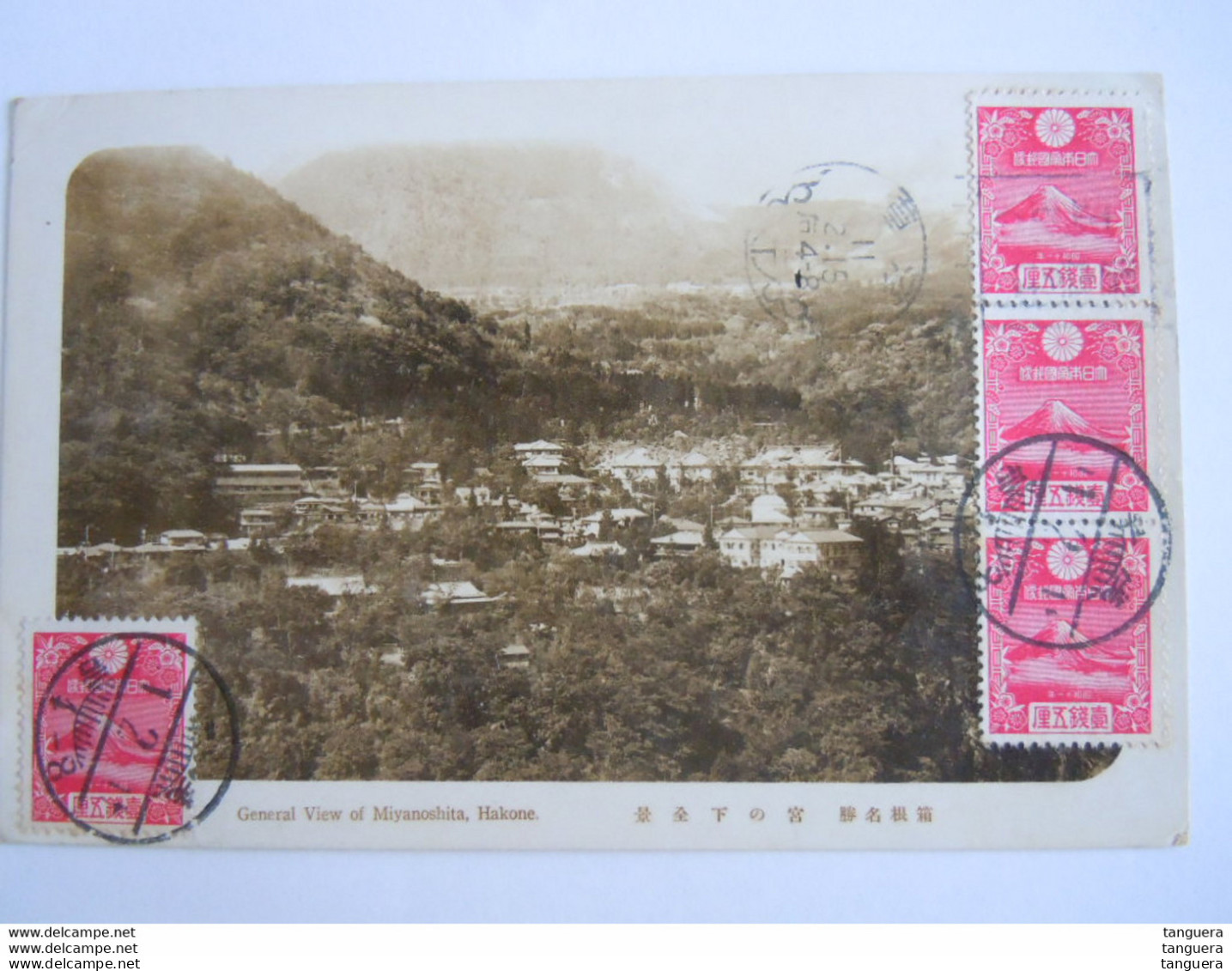 Japon Japan 1936 Timbre Nouvel An Yv 226 Se Tenant Sur Cp Pour La Belgique Hakone General View Of Miyanoshita - Brieven En Documenten