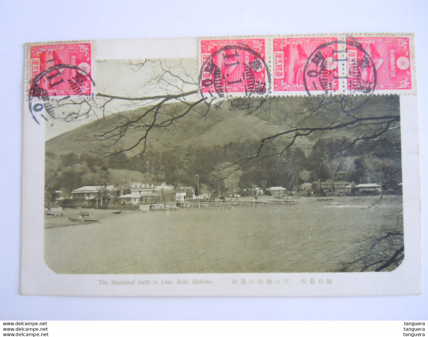 Japon Japan 1936 Timbre Nouvel An Yv 226 Se Tenant Sur Cp Pour La Belgique Hakone The Beautiful Sight Of Lake Ashi - Covers & Documents