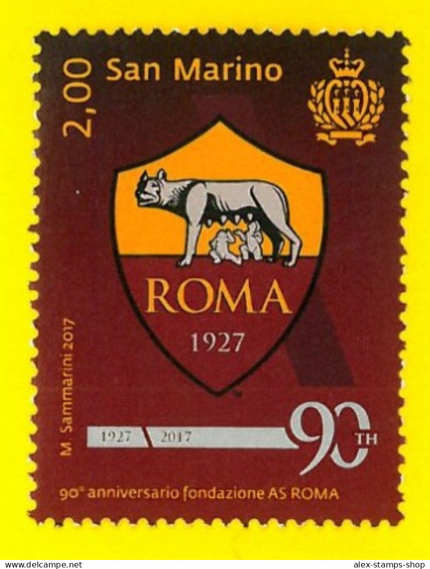 SAN MARINO 2017 Francobollo 90° FONDAZIONE AS ROMA 1927-2017 - CALCIO FOOTBALL - Unused Stamps