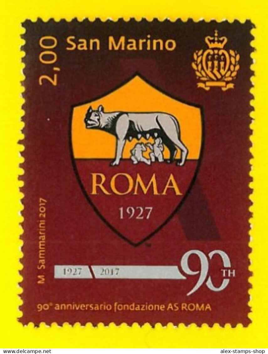 SAN MARINO 2017 Francobollo 90° FONDAZIONE AS ROMA 1927-2017 - CALCIO FOOTBALL - Neufs