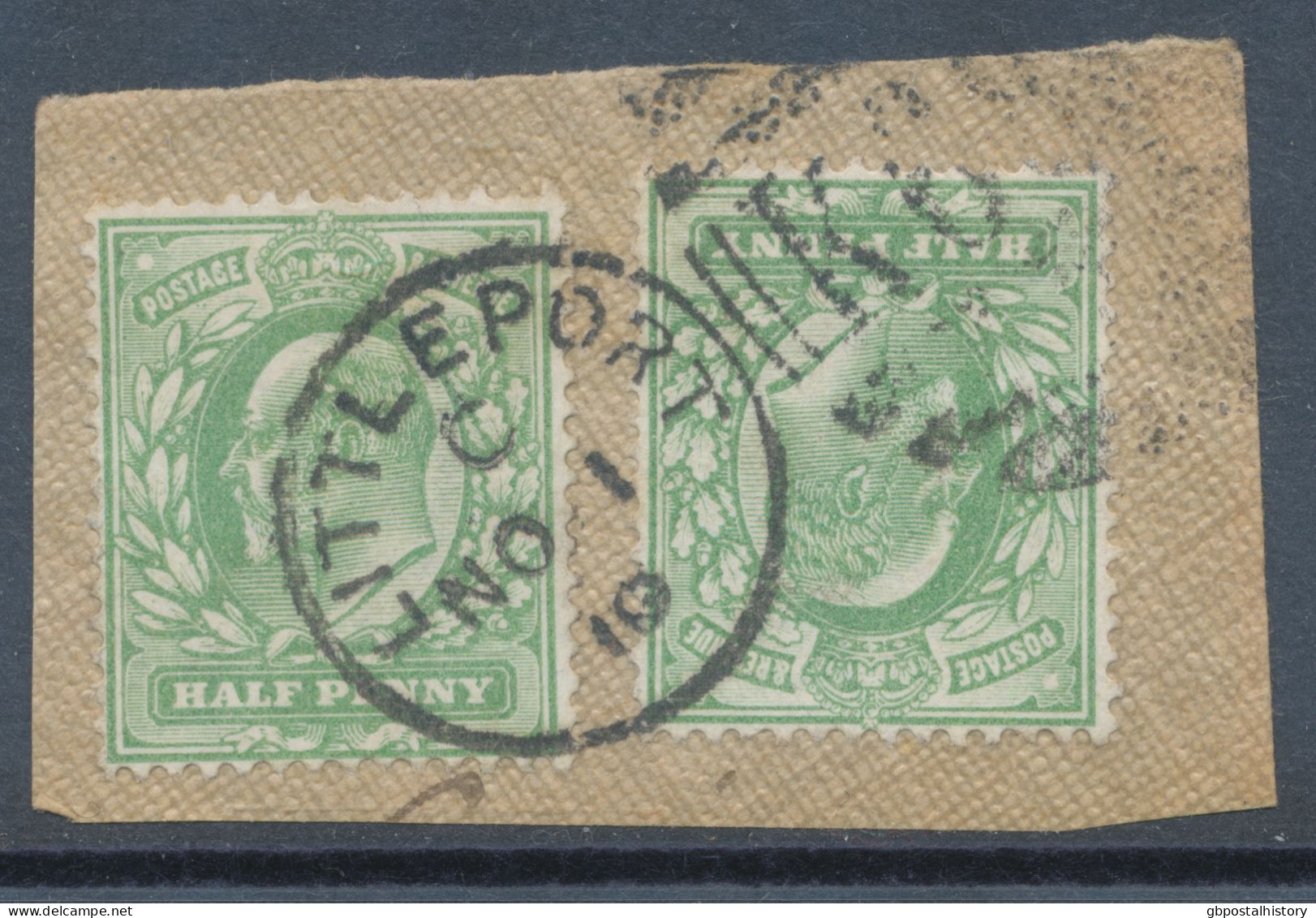 GB EVII ½d  Yellowish Green (pair) VFU On Piece With Duplex „LITTLE PORT / K68“, Cambridgeshire (3VOD, Time In Code C), - Used Stamps