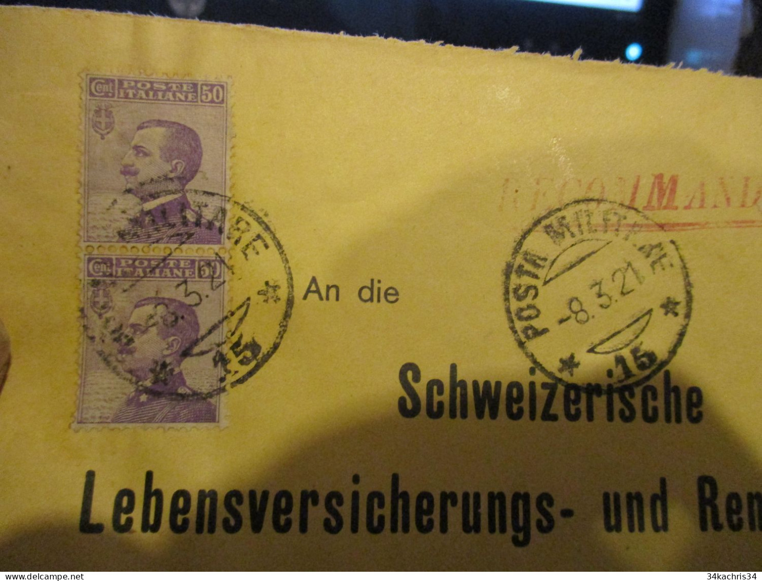 Lettre Italie Italia En Recommandé Constantinople Pour Zurich Suisse Posta Militare 15 1921 4TP Anciens - European And Asian Offices