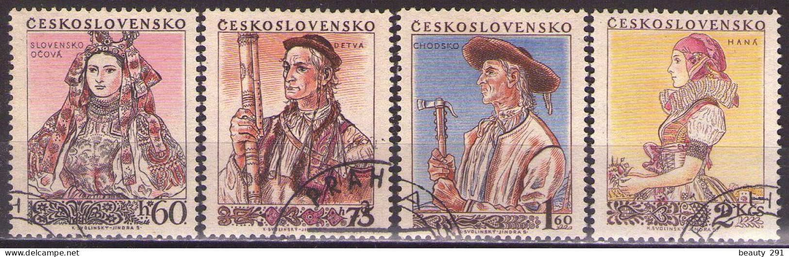 Czechoslovakia 1955 National Costumes, Used (o) Michel 921-924 - Oblitérés