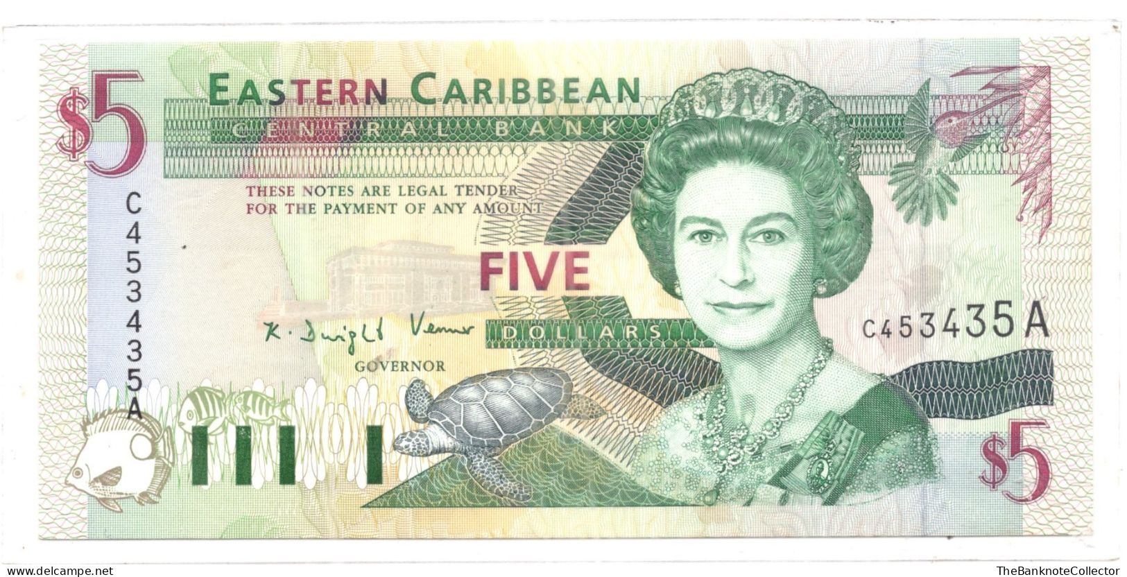 Eastern Caribbean Central Bank 5 Dollars ND 2001 QEII P-42 Antigua UNC - East Carribeans