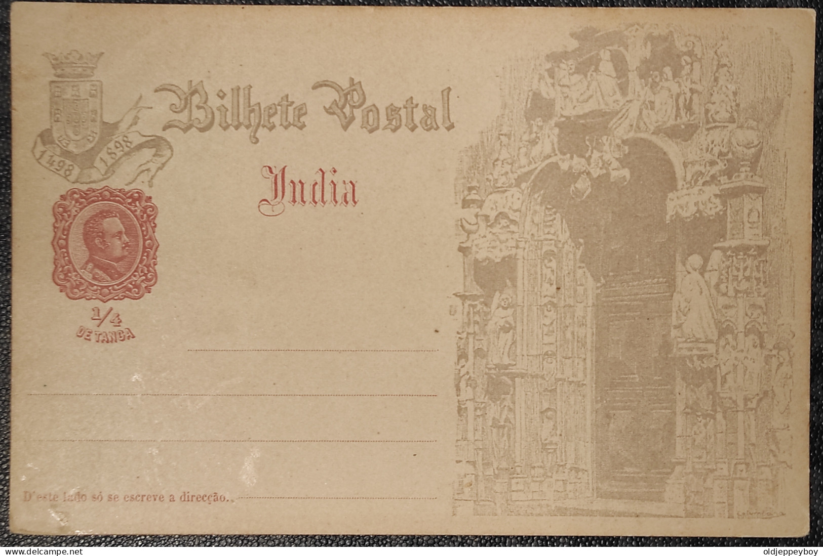 Portugal & Bilhete Postal, India, 1898 1/4 De Tanga - Portuguese India