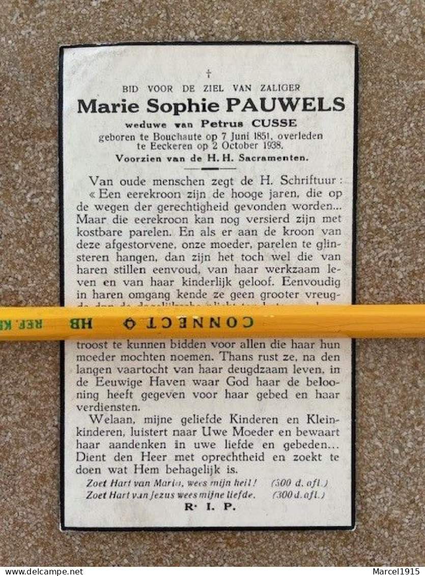 BP BOUCHAUTE MARIE SOPHIE PAUWELS ° 7/6/1851 En Overleden Eeckeren 2/10/1938, Weduwe PETRUS CUSSE - Religion & Esotérisme